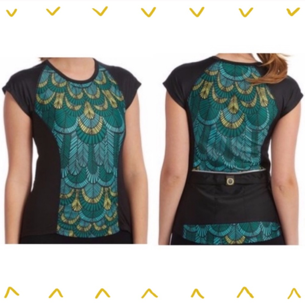 NWT Moxie Cycling Emerald Aqua & Lime Tee size Small